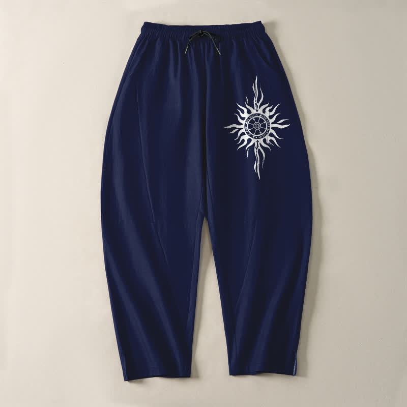 Buddha Stones Pure Cotton Tribal Sun Pattern Drawstring Men's Tapered Pants With Pockets - image 9