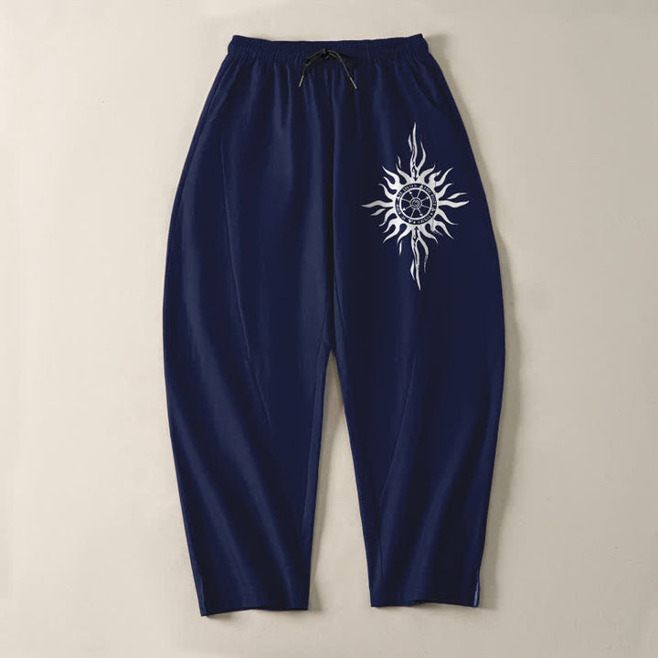 Buddha Stones Pure Cotton Tribal Sun Pattern Drawstring Men's Tapered Pants With Pockets - image 9