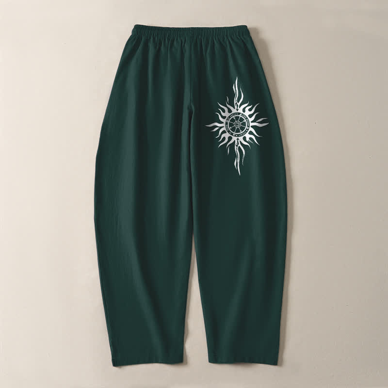 Buddha Stones Pure Cotton Tribal Sun Pattern Drawstring Men's Tapered Pants With Pockets - image 14
