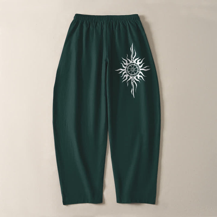 Buddha Stones Pure Cotton Tribal Sun Pattern Drawstring Men's Tapered Pants With Pockets - image 14
