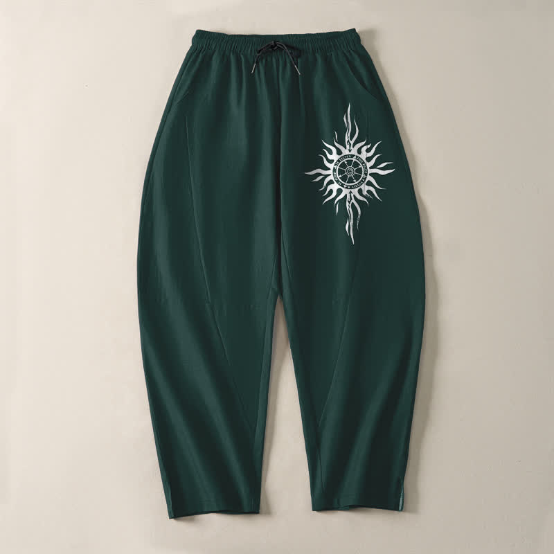 Buddha Stones Pure Cotton Tribal Sun Pattern Drawstring Men's Tapered Pants With Pockets - image 13