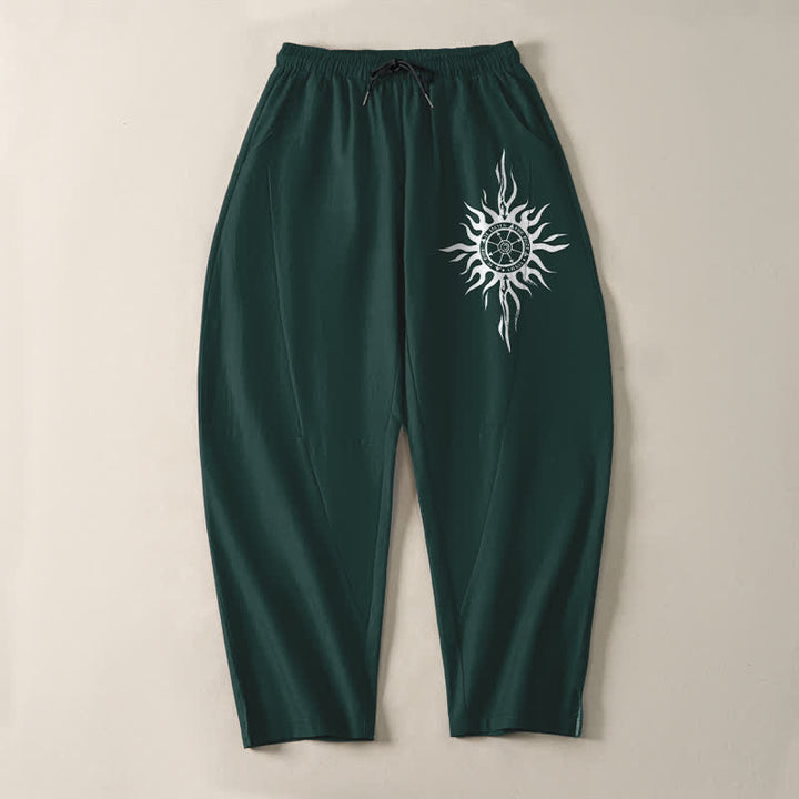 Buddha Stones Pure Cotton Tribal Sun Pattern Drawstring Men's Tapered Pants With Pockets - image 13