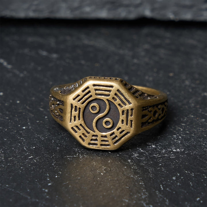 Buddha Stones Copper Yin Yang Bagua Balance Open Ring - image 1