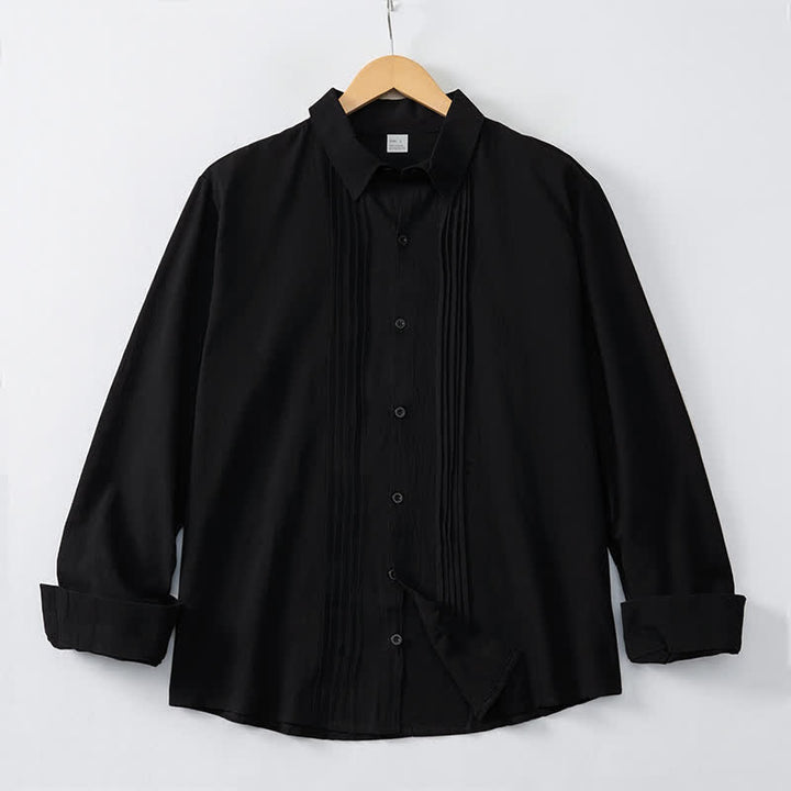 Buddha Stones Spring Minimalist Pintuck Button-Up Solid Men's Long Sleeve Shirts - image 10