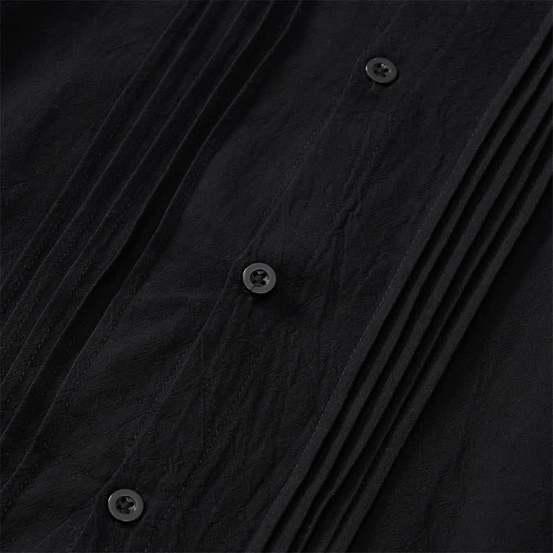 Buddha Stones Spring Minimalist Pintuck Button-Up Solid Men's Long Sleeve Shirts - image 12