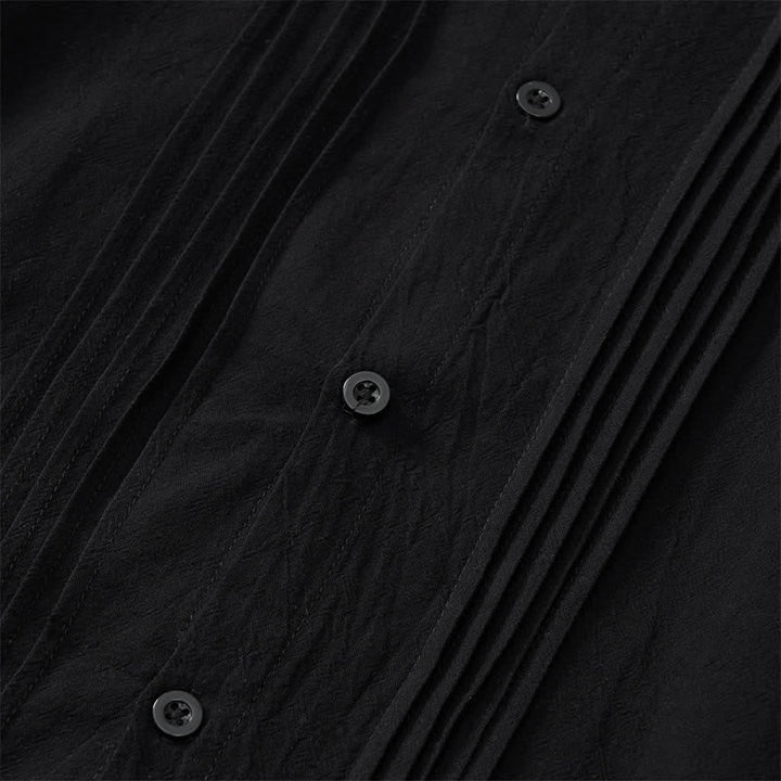Buddha Stones Spring Minimalist Pintuck Button-Up Solid Men's Long Sleeve Shirts - image 12