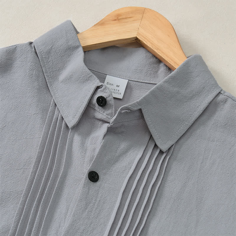 Buddha Stones Spring Minimalist Pintuck Button-Up Solid Men's Long Sleeve Shirts - image 23