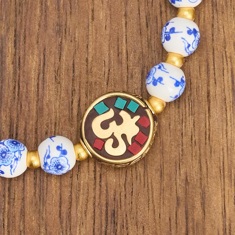 Buddha Stones Blue and White Porcelain Copper OM Compassion Beads Bracelet - image 4