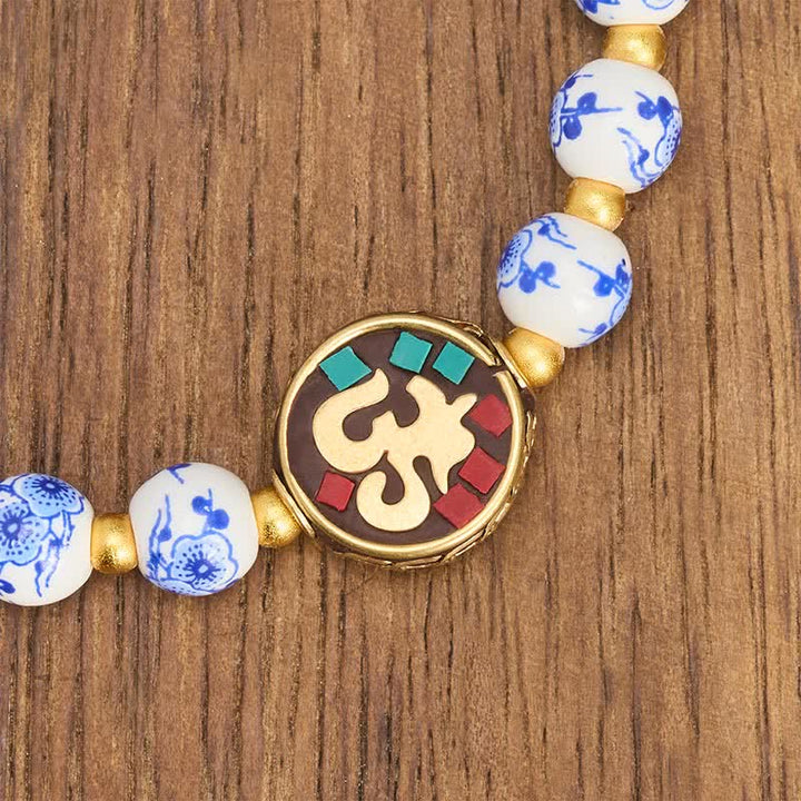 Buddha Stones Blue and White Porcelain Copper OM Compassion Beads Bracelet - image 4