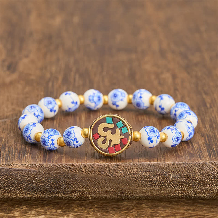 Buddha Stones Blue and White Porcelain Copper OM Compassion Beads Bracelet - OM(Mindfulness ♥ Connection) - image 0