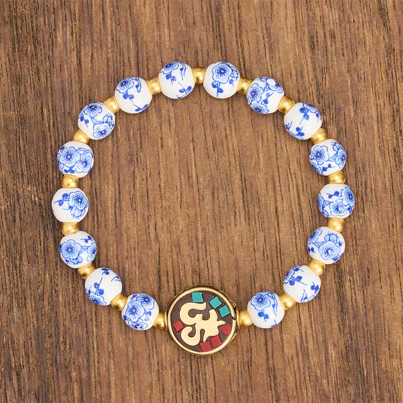 Buddha Stones Blue and White Porcelain Copper OM Compassion Beads Bracelet - image 2