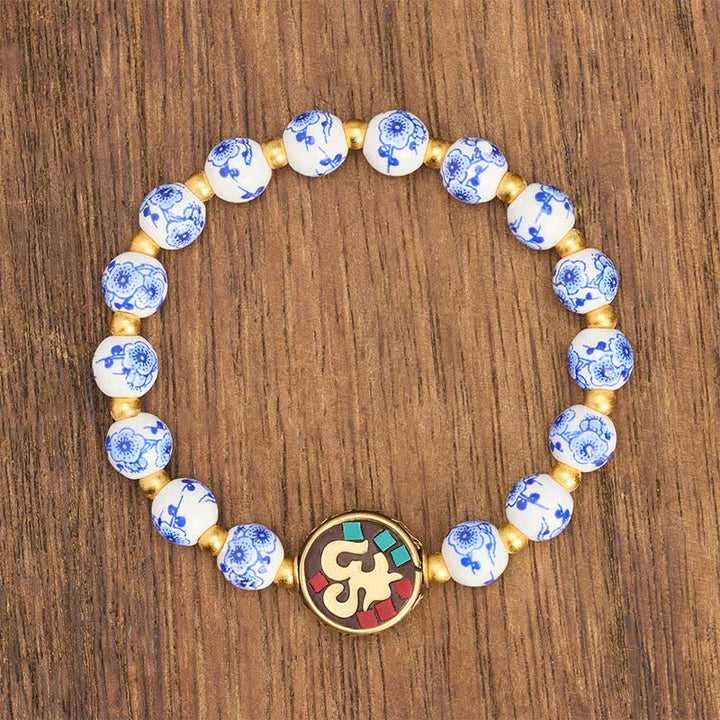 Buddha Stones Blue and White Porcelain Copper OM Compassion Beads Bracelet - image 2