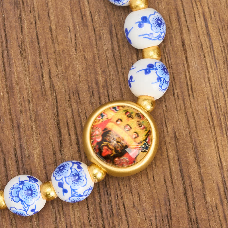 Buddha Stones Blue and White Porcelain Zakiram Wealth Beads Bracelet - image 4