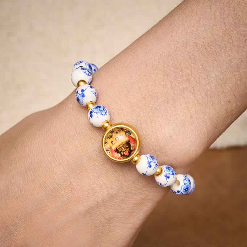 Buddha Stones Blue and White Porcelain Zakiram Wealth Beads Bracelet - image 3