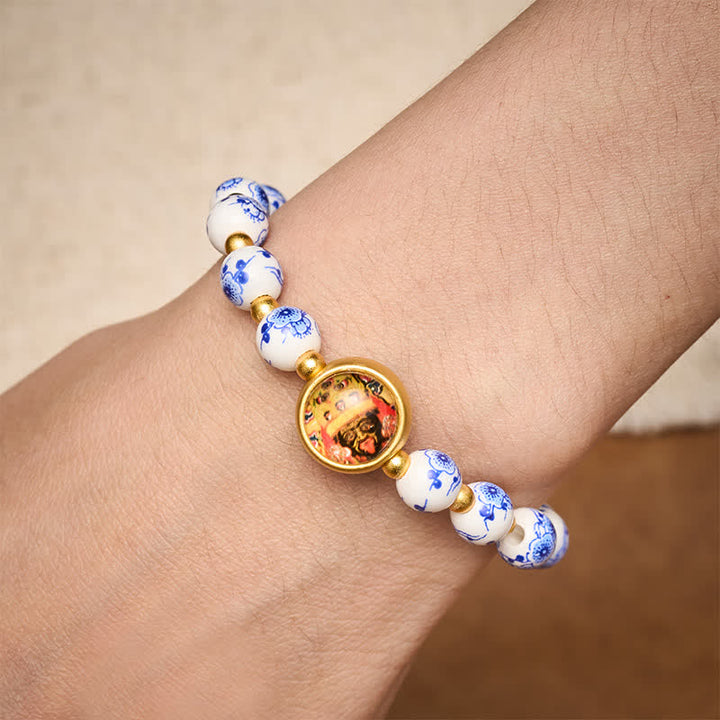 Buddha Stones Blue and White Porcelain Zakiram Wealth Beads Bracelet - image 3