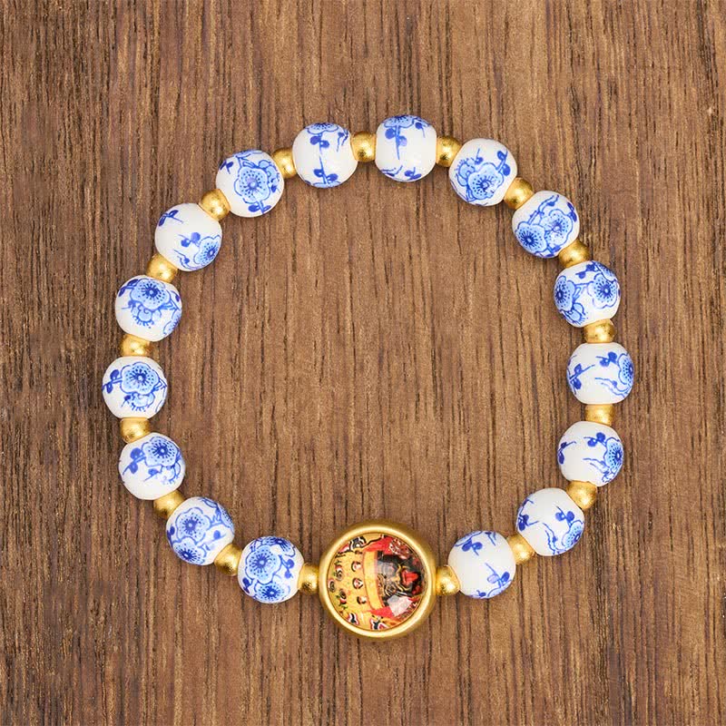 Buddha Stones Blue and White Porcelain Zakiram Wealth Beads Bracelet - image 1