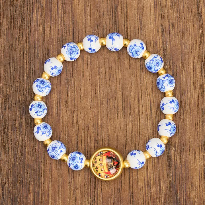 Buddha Stones Blue and White Porcelain Zakiram Wealth Beads Bracelet - image 1