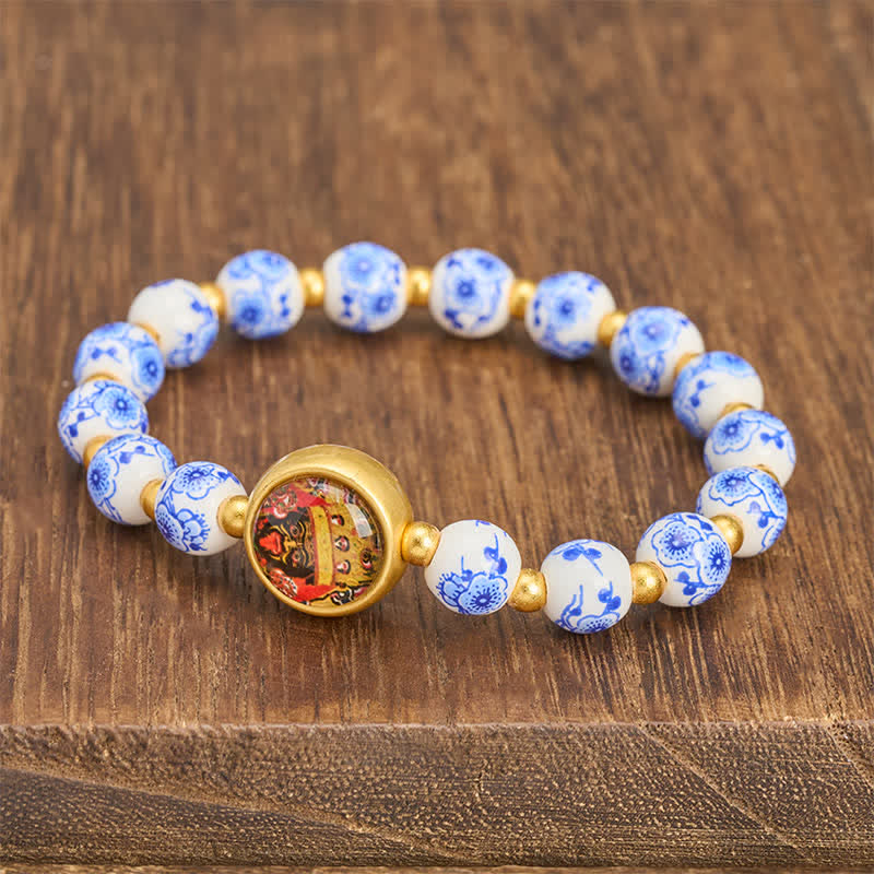 Buddha Stones Blue and White Porcelain Zakiram Wealth Beads Bracelet - image 2