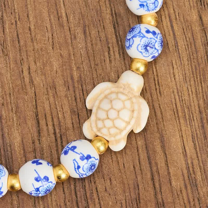 Buddha Stones Blue and White Porcelain Turtle Purity and Longevity Bracelet - image 9
