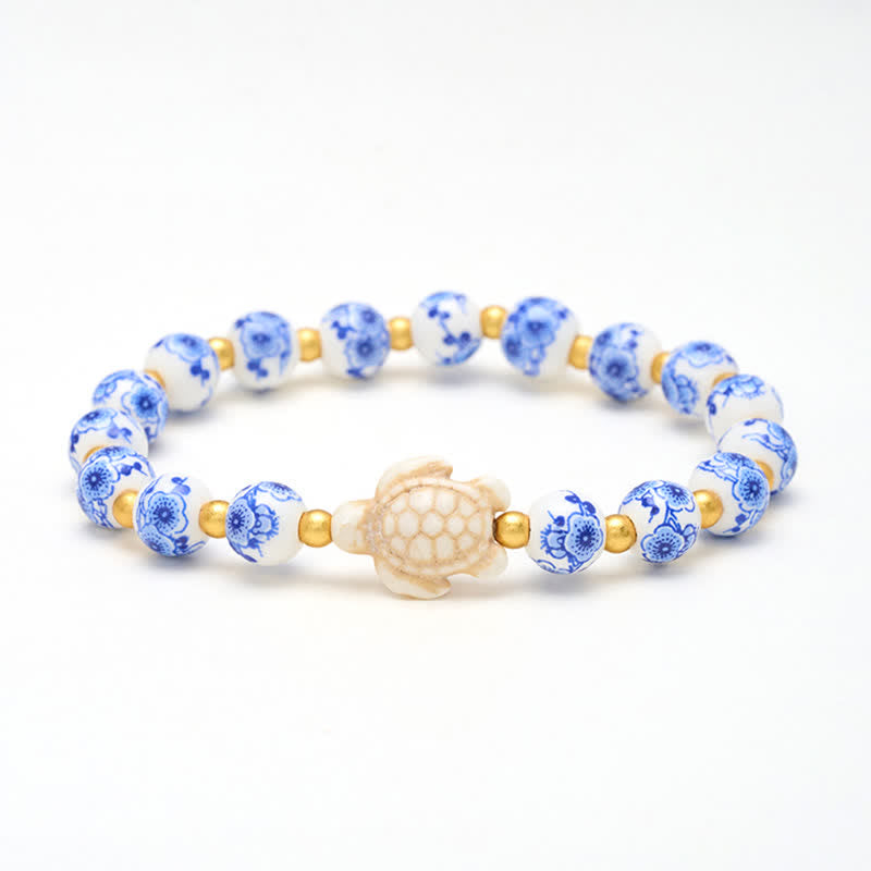 Buddha Stones Blue and White Porcelain Turtle Purity and Longevity Bracelet - Turtle(Wisdom ♥ Endurance) - image 0