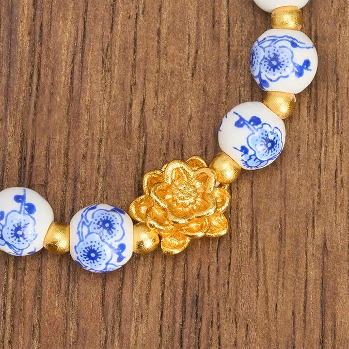 Buddha Stones White Porcelain Lotus Enlightenment Round Bead Bracelet - image 4