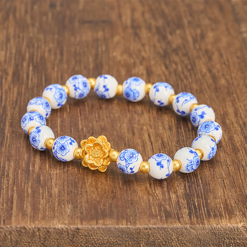 Buddha Stones White Porcelain Lotus Enlightenment Round Bead Bracelet - image 2