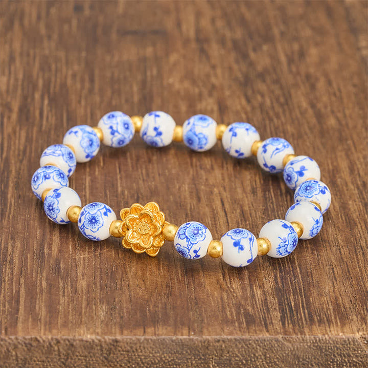Buddha Stones White Porcelain Lotus Enlightenment Round Bead Bracelet - image 2