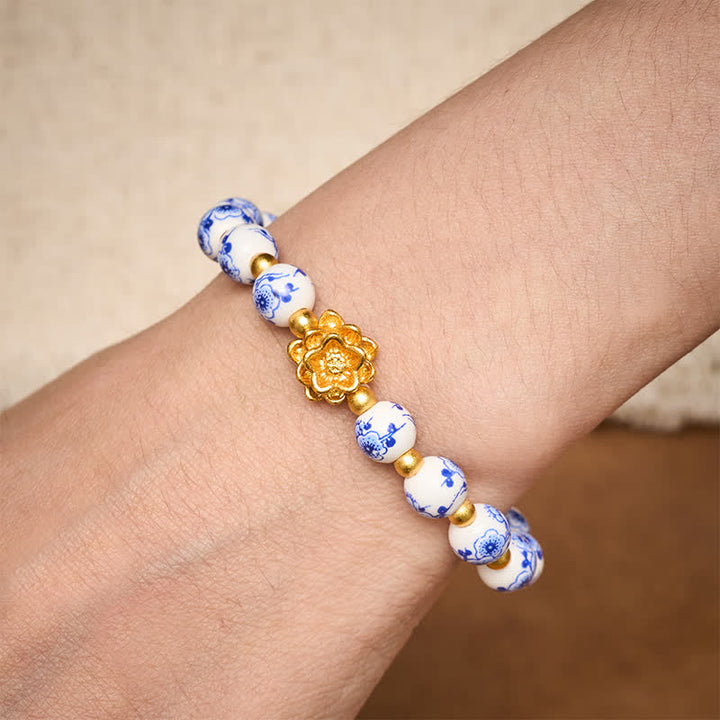 Buddha Stones White Porcelain Lotus Enlightenment Round Bead Bracelet - image 3