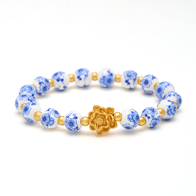 Buddha Stones White Porcelain Lotus Enlightenment Round Bead Bracelet - image 8
