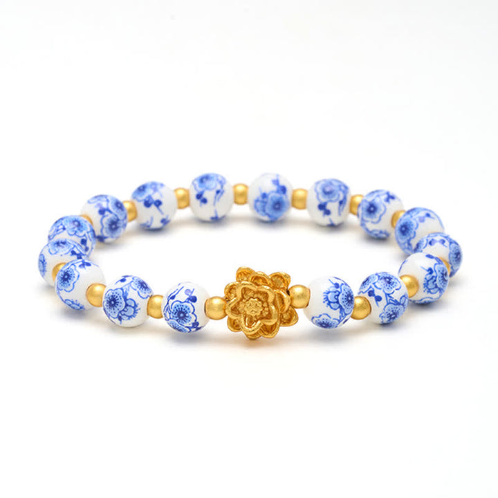 Buddha Stones White Porcelain Lotus Enlightenment Round Bead Bracelet - image 8