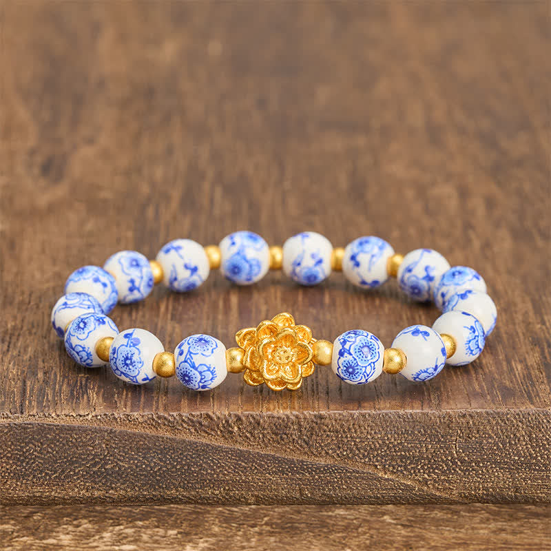 Buddha Stones White Porcelain Lotus Enlightenment Round Bead Bracelet - Lotus(Enlightenment ♥ New beginning) - image 0