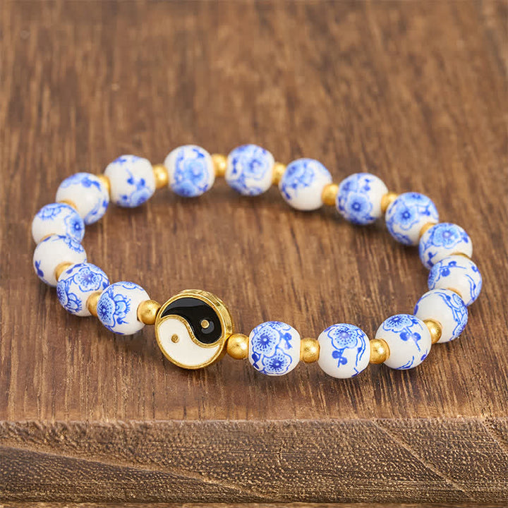 Buddha Stones Elegant Blue and White Porcelain Yin Yang Balance Bracelet - image 2