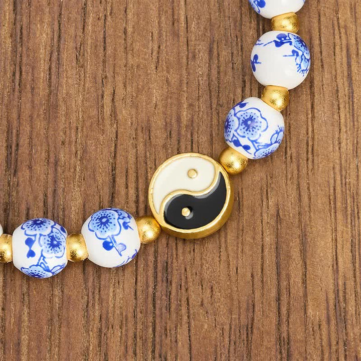 Buddha Stones Elegant Blue and White Porcelain Yin Yang Balance Bracelet - image 4