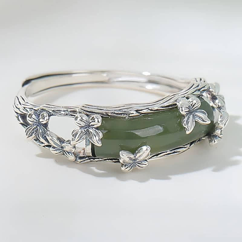 Buddha Stones Chinese Inspired Jade Butterfly Protection and Love Ring - image 3