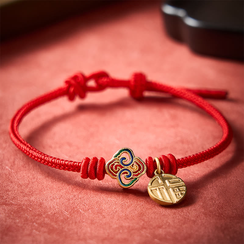 Buddha Stones Chinese Knotting Fu Character Copper Red String Hand-Woven Prosperity Bracelet - image 1