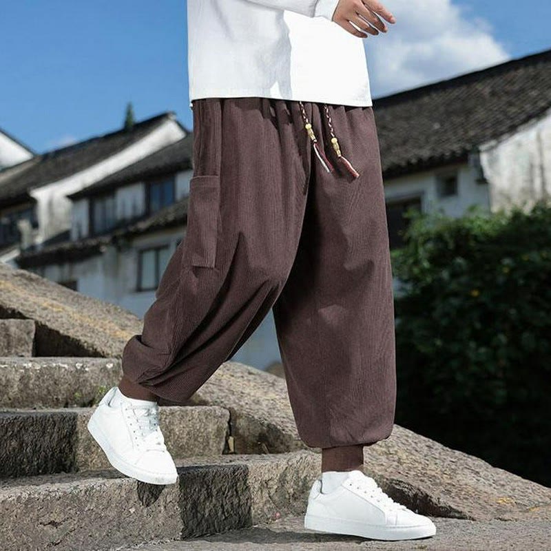Buddha Stones Fall Winter Casual Drawstring Patch Pocket Solid Ankle Pants Men's Tapered Pants With Pocket - image 8