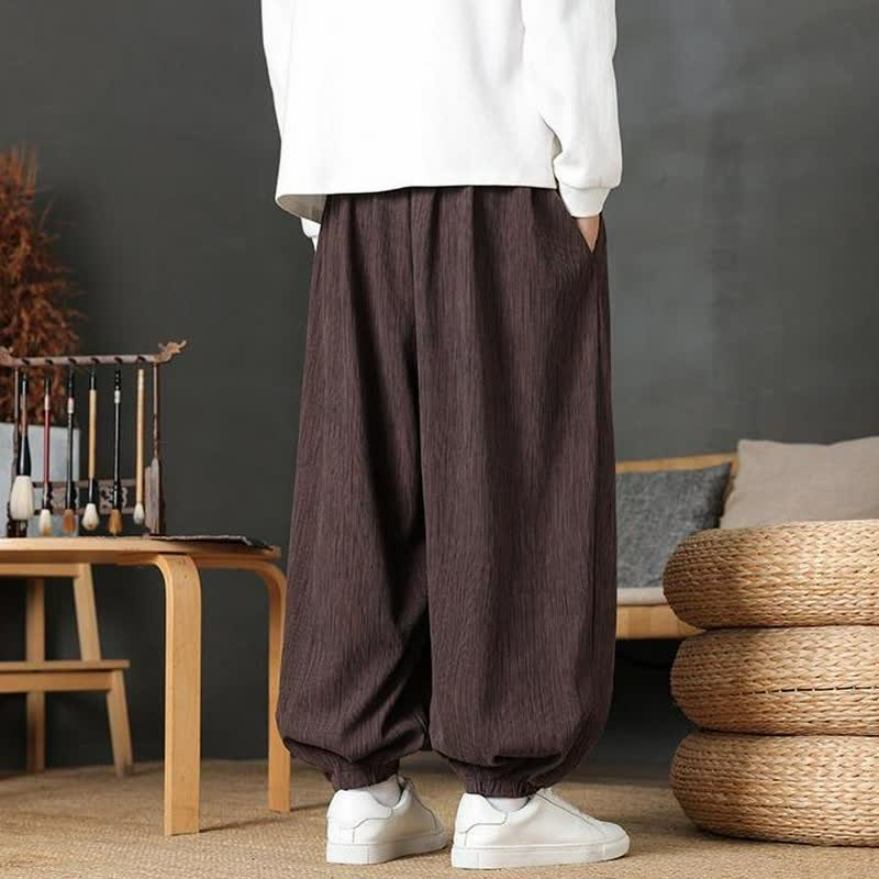 Buddha Stones Fall Casual Vintage Drawstring Solid Long Pants Men's Harem Pants With Pocket - image 6