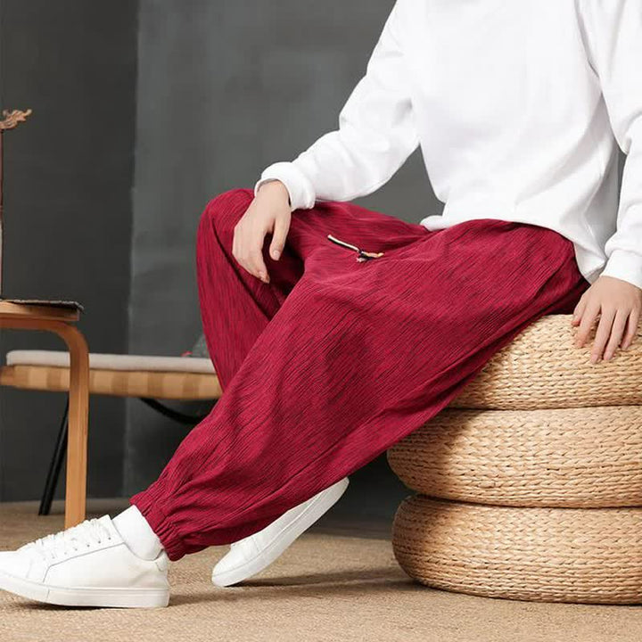 Buddha Stones Fall Casual Vintage Drawstring Solid Long Pants Men's Harem Pants With Pocket - image 11