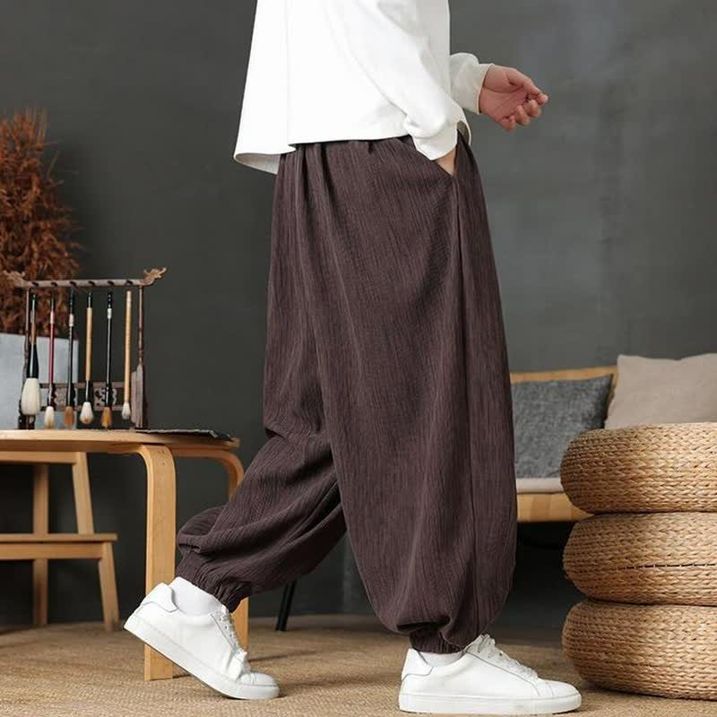 Buddha Stones Fall Casual Vintage Drawstring Solid Long Pants Men's Harem Pants With Pocket - image 5