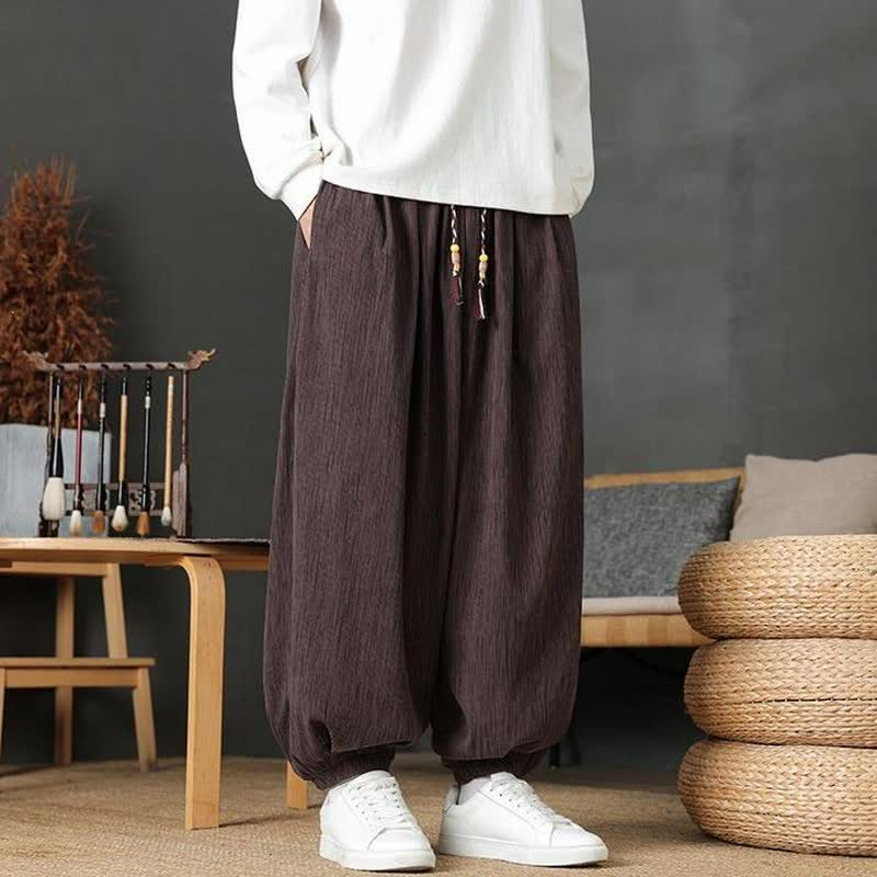 Buddha Stones Fall Casual Vintage Drawstring Solid Long Pants Men's Harem Pants With Pocket - image 1