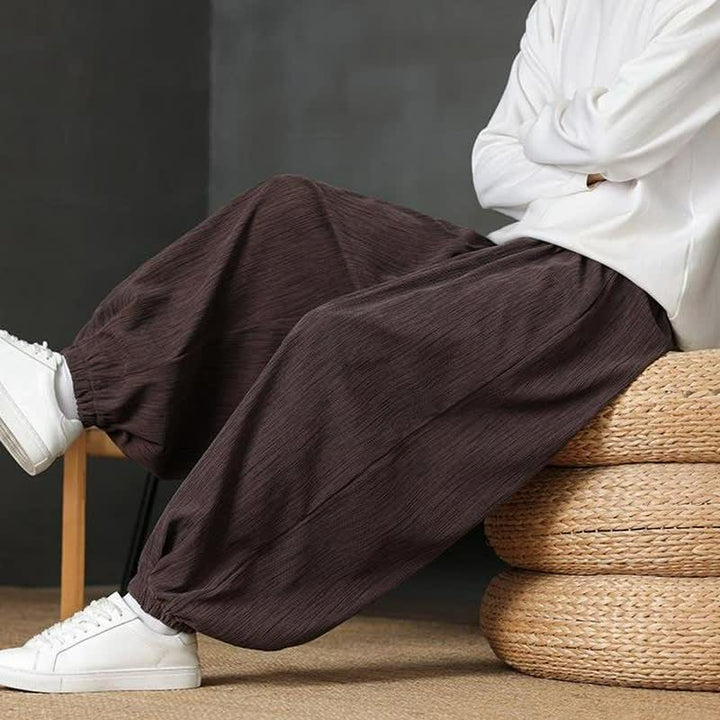 Buddha Stones Fall Casual Vintage Drawstring Solid Long Pants Men's Harem Pants With Pocket - image 4