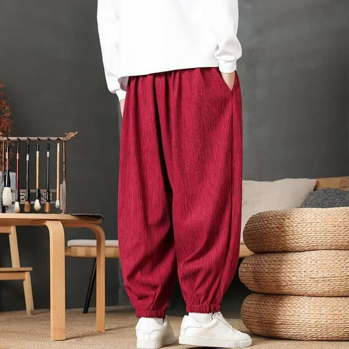 Buddha Stones Fall Casual Vintage Drawstring Solid Long Pants Men's Harem Pants With Pocket - image 12