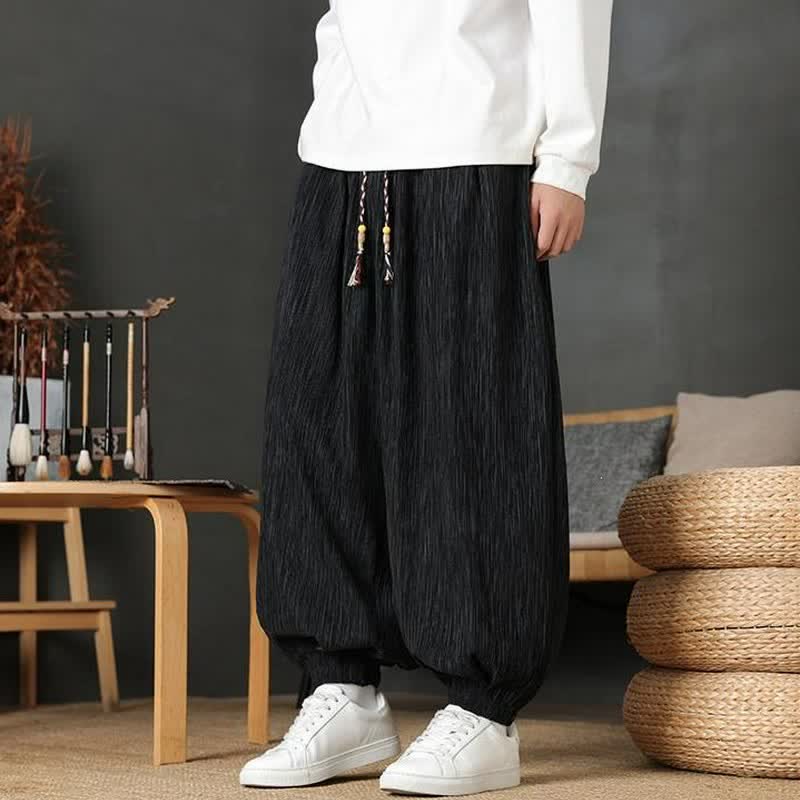 Buddha Stones Fall Casual Vintage Drawstring Solid Long Pants Men's Harem Pants With Pocket - image 15