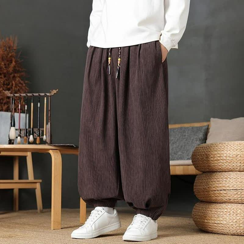 Buddha Stones Fall Casual Vintage Drawstring Solid Long Pants Men's Harem Pants With Pocket - image 2