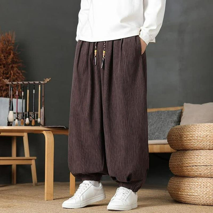 Buddha Stones Fall Casual Vintage Drawstring Solid Long Pants Men's Harem Pants With Pocket - image 2