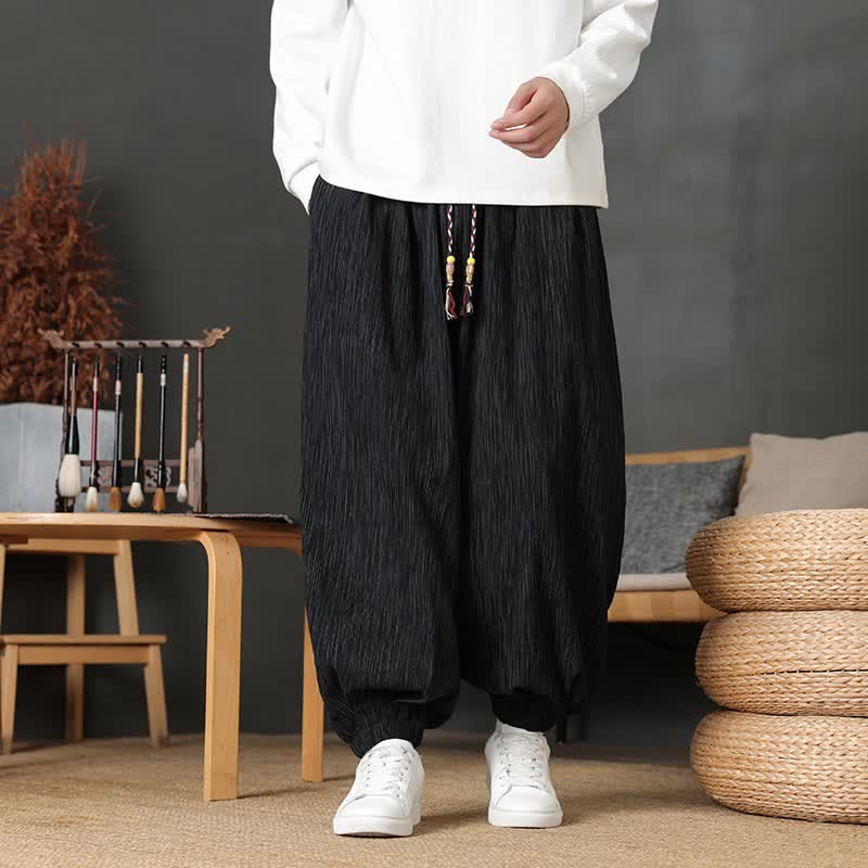 Buddha Stones Fall Casual Vintage Drawstring Solid Long Pants Men's Harem Pants With Pocket - Black - common - US/UK/AU48，EU58 (6XL) - image 13