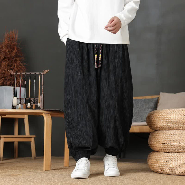 Buddha Stones Fall Casual Vintage Drawstring Solid Long Pants Men's Harem Pants With Pocket - Black - common - US/UK/AU48，EU58 (6XL) - image 13