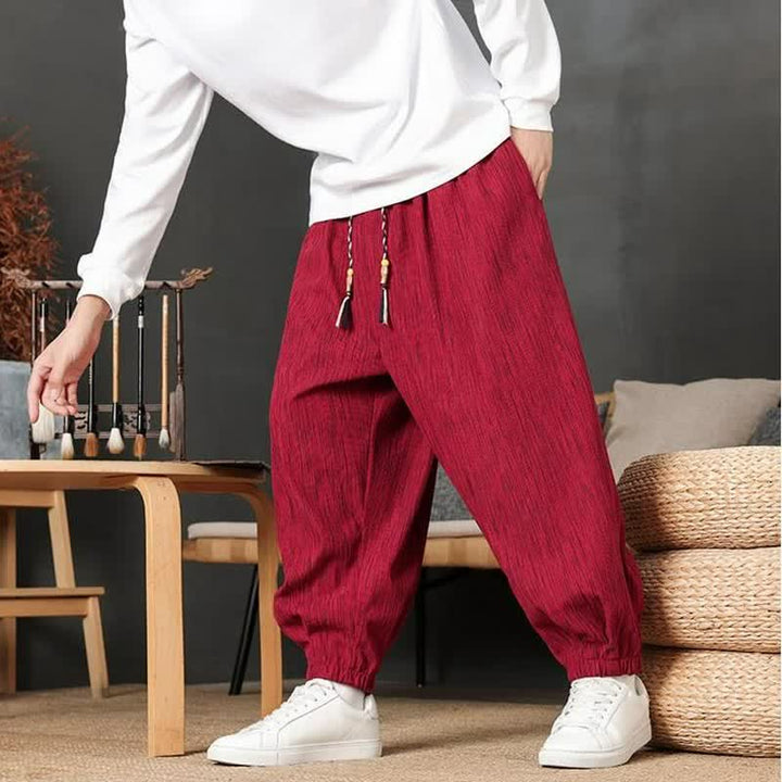 Buddha Stones Fall Casual Vintage Drawstring Solid Long Pants Men's Harem Pants With Pocket - image 10