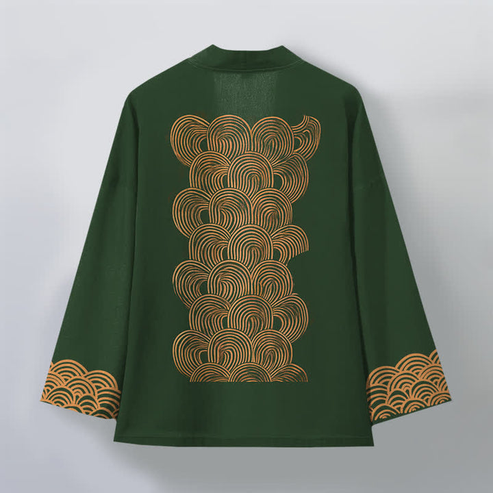 Buddha Stones Cotton Crescent Wave Pattern Open Front Men's Kimono - image 11