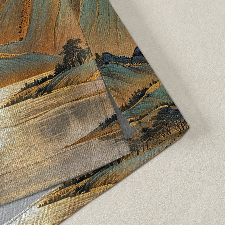 Buddha Stones Cotton Golden Moon Mountain Landscape Pattern Open Front Men's Kimono - image 4